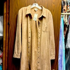 Camel color, light weight faux suede trench